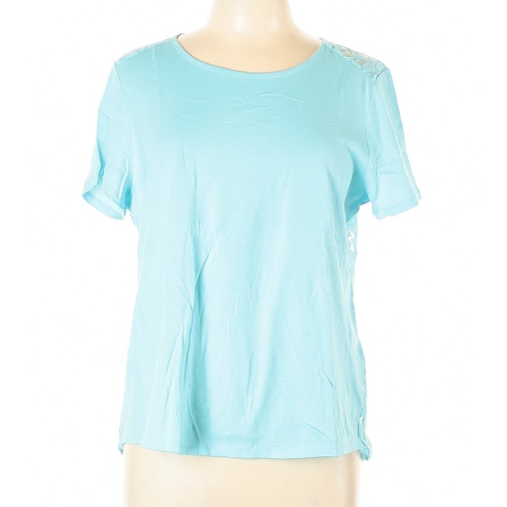 NWT Chico's Clear Aqua Dionne Lace Back Cotton Modal Top Size 2 (M/L)